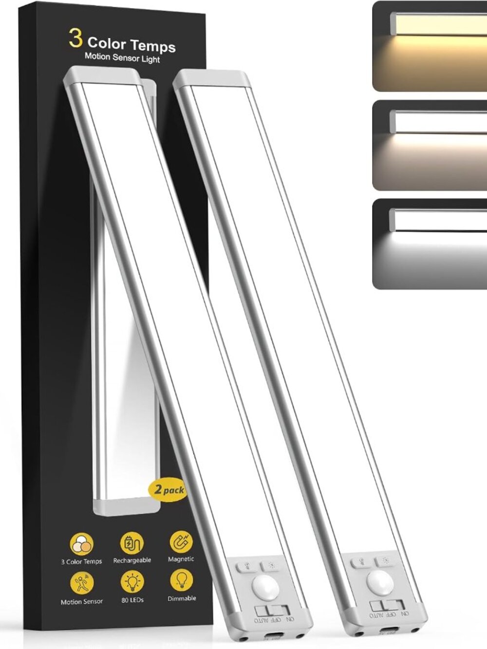 10" Wireless Under Counter Lights, Dimmable Magnetic Closet 2PK(1 Pack)